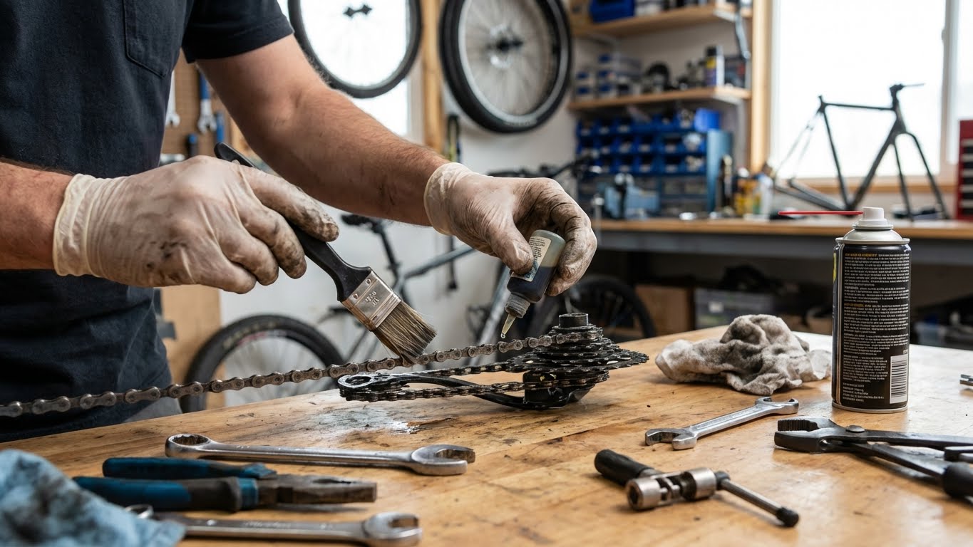 A cyclist getting a professional bike fitting at a bike shop