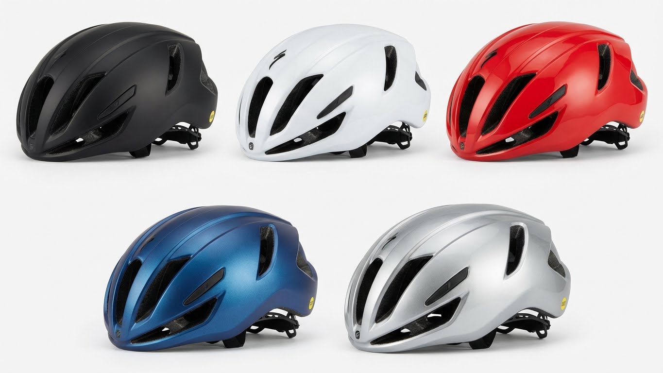 Close-up of a modern cycling helmet with MIPS technology on display